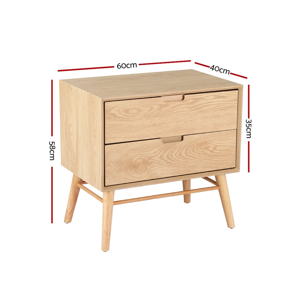 Artiss Bedside Table with 2 Drawers Ash Wood Legs Pine