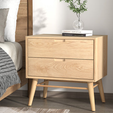 Artiss Bedside Table with 2 Drawers Ash Wood Legs Pine