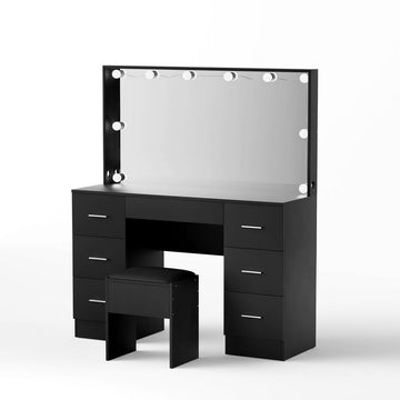 Artiss LED Vanity Desk with 10 Bulbs Mirror and 7 Drawers Black