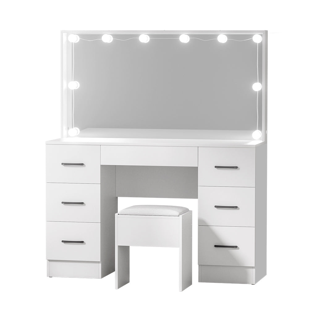 Artiss Hollywood LED Mirror Vanity Table with 7 Drawers White