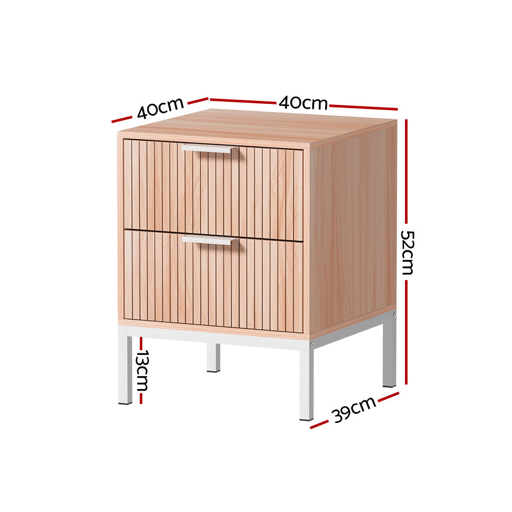 Artiss Lura Two Drawer Bedside Table Nightstand Pine White