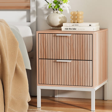 Artiss Lura Two Drawer Bedside Table Nightstand Pine White