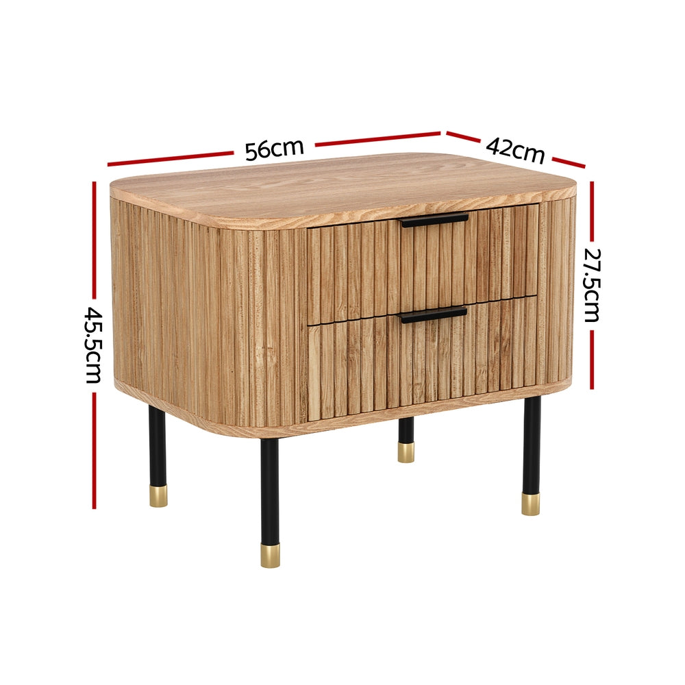 Artiss 2 Drawer Bedside Table Paulownia Wood Pine