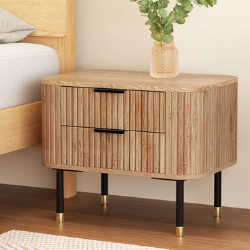 Artiss 2 Drawer Bedside Table Paulownia Wood Pine