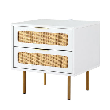 Artiss Rattan Bedside Table 2 Drawers White and Pine