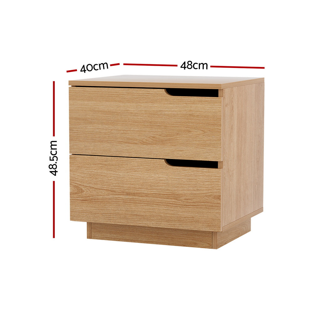 Artiss Bedside Table 2 Drawer Pine