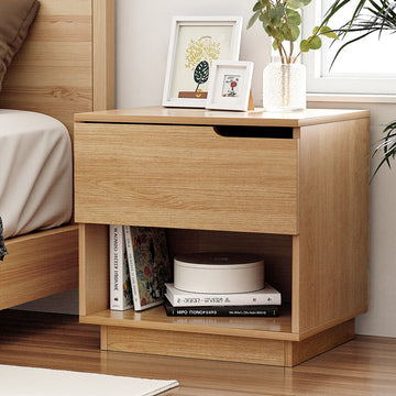 Artiss Bedside Table Nightstand with Drawer and Shelf Pine
