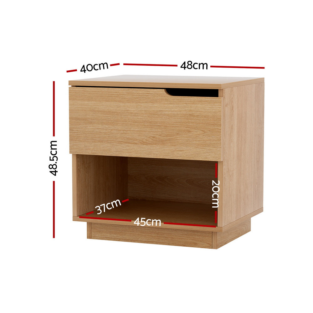 Artiss Bedside Table Nightstand with Drawer and Shelf Pine