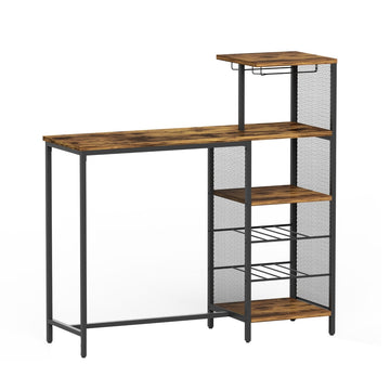 Artiss Industrial Bar Table with Wine Rack and Cup Holder 122cm Walnut