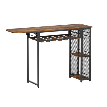 Artiss Industrial Bar Table Extendable Walnut Wine Rack Cup Holder 140cm