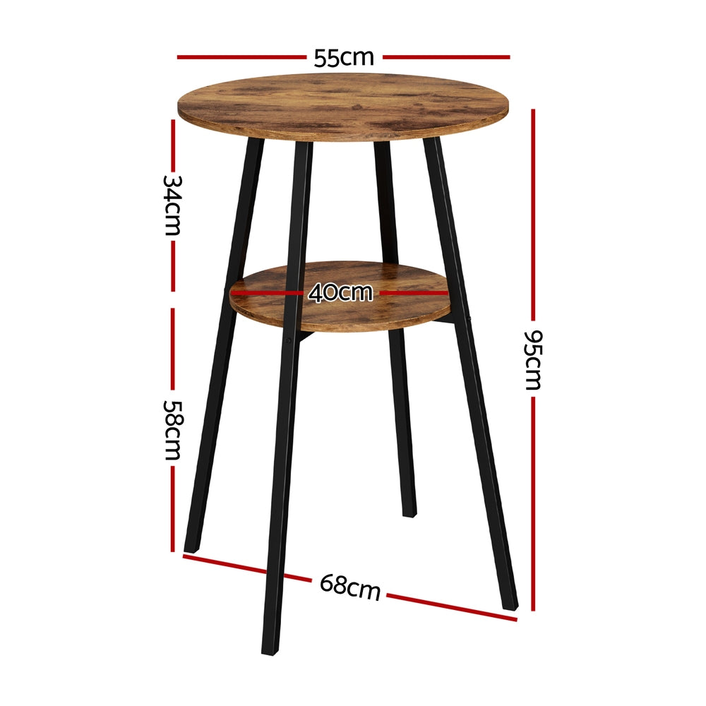 Artiss Industrial Bar Table 2-Tier MDF Steel Frame 95cm