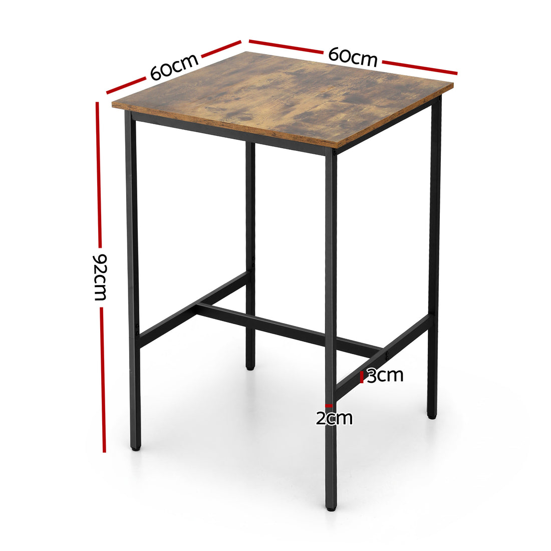 Artiss Vintage Square Bar Table 60x60cm 92cm Height Metal Walnut