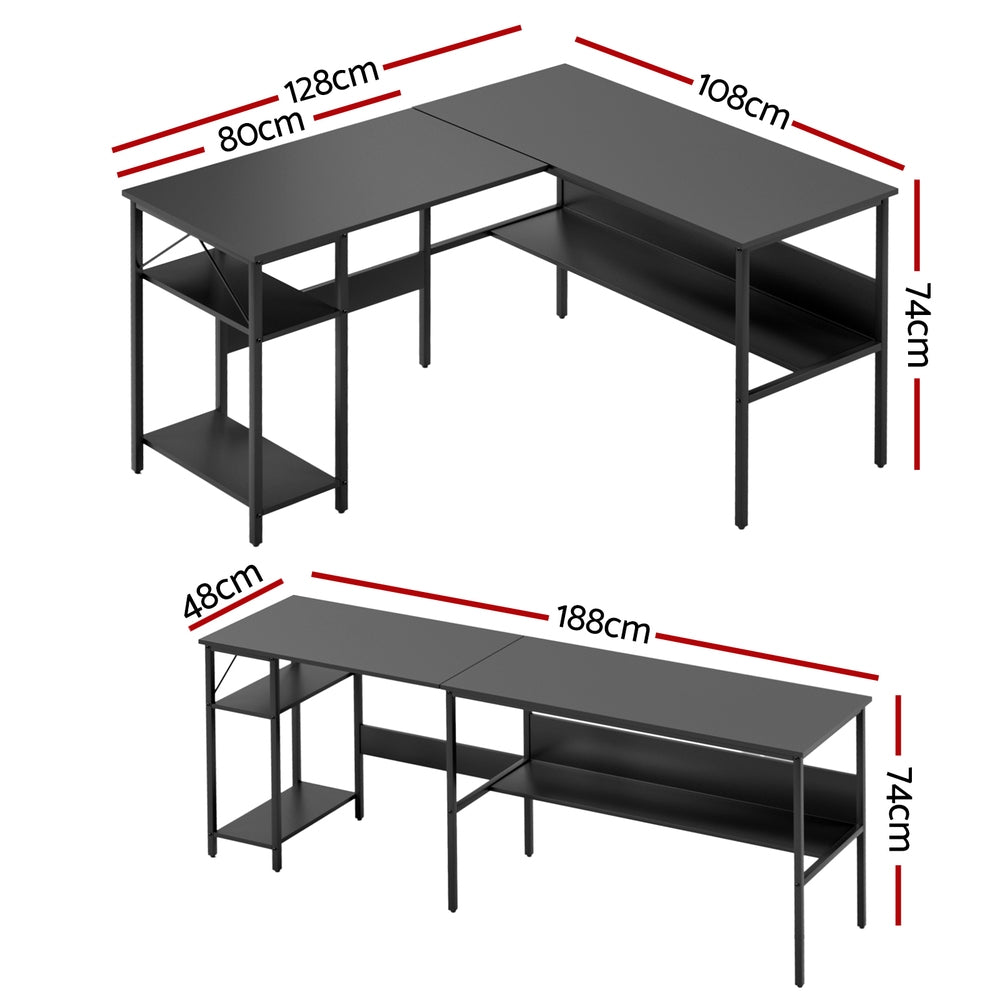 Artiss L-Shape Corner Computer Desk Space-Saving with Storage Black