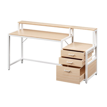 Artiss Home Office Computer Desk with Drawers and Monitor Riser Oak