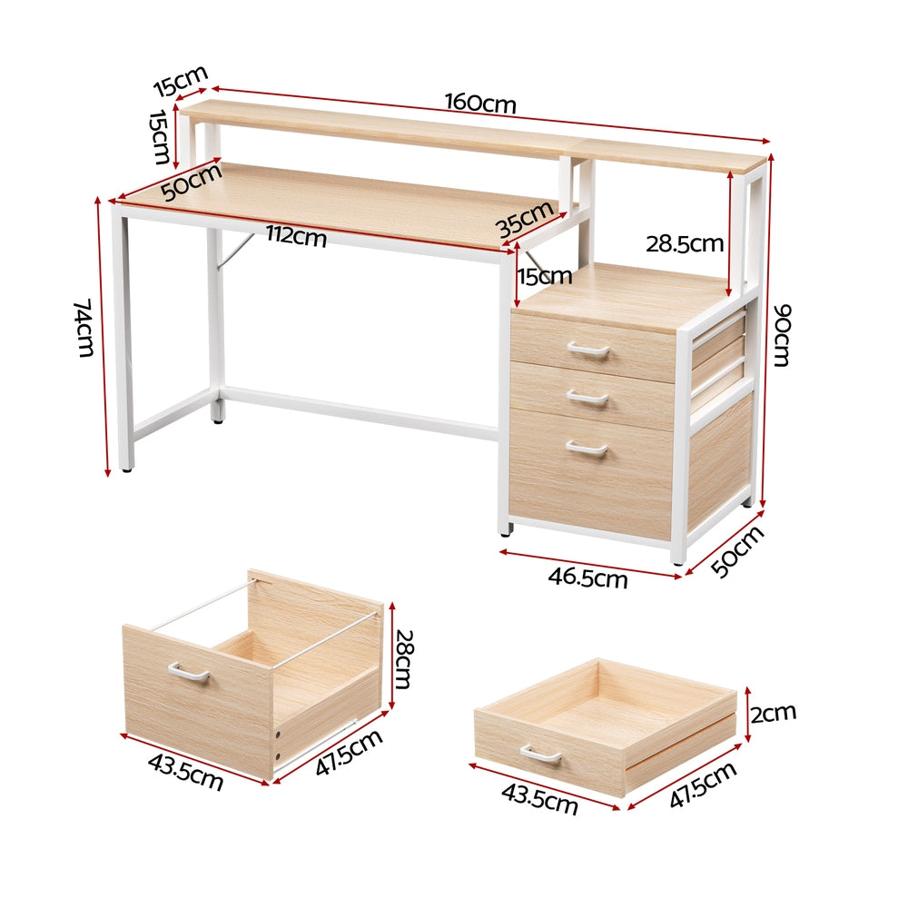 Artiss Home Office Computer Desk with Drawers and Monitor Riser Oak
