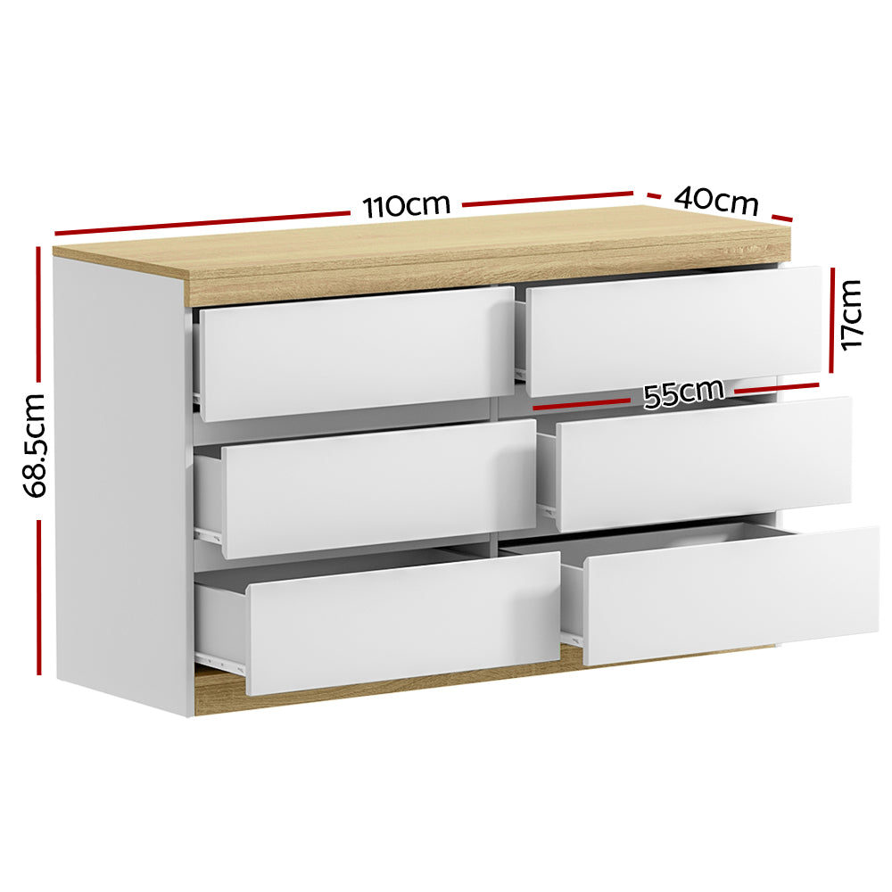 Artiss 6 Drawer Chest Tallboy Cabinet White Oak
