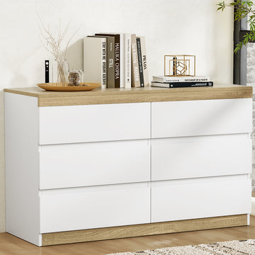 Artiss 6 Drawer Chest Tallboy Cabinet White Oak