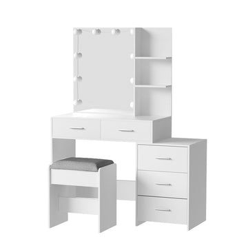 Artiss LED Dressing Table with Side Chest and 5 Drawers White