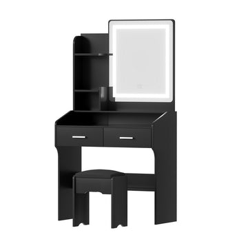 Artiss LED Dressing Table with Hollywood Mirror and Stool Black