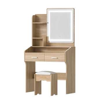Artiss LED Dressing Table with Hollywood Mirror and Stool Wood