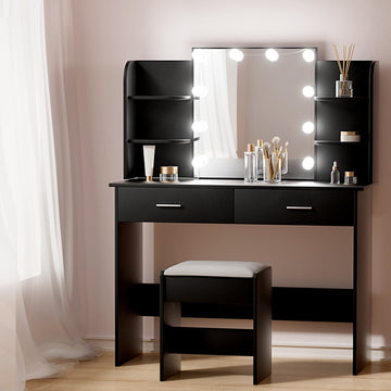 Artiss Dressing Table with 10 LED Bulbs Black
