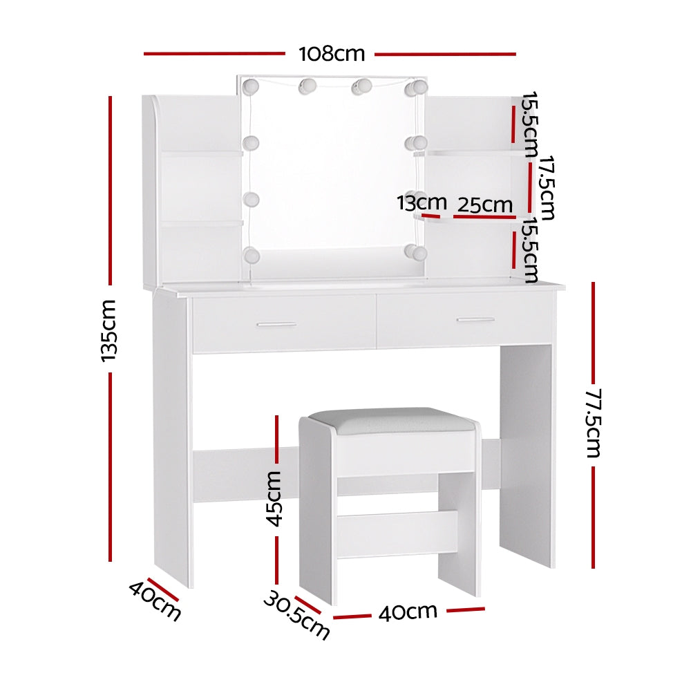 Artiss Dressing Table with 10 LED Bulbs White
