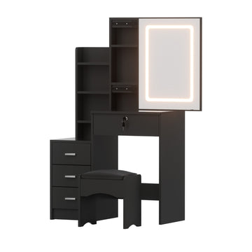 Artiss LED Vanity Desk with Sliding Mirror Door Black