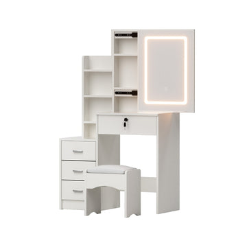 Artiss LED Vanity Desk with Sliding Mirror Door White
