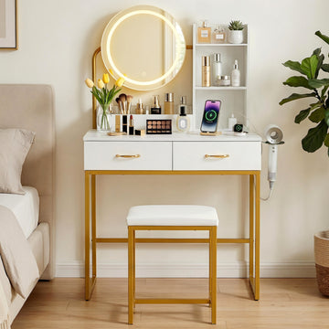 Artiss Dressing Table Vanity Set LED Mirror and Stool White Gold