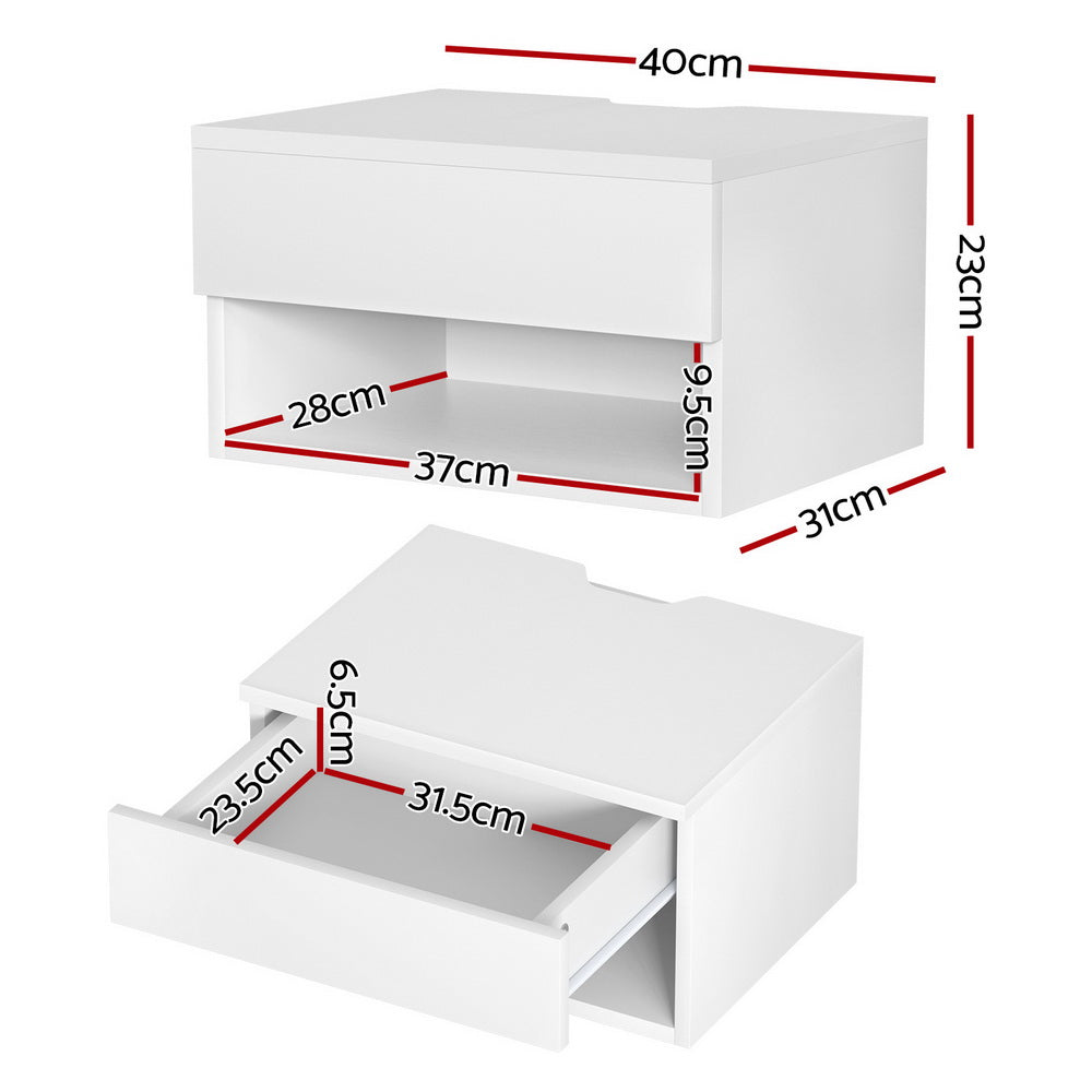 Artiss Floating Bedside Table with Drawer White