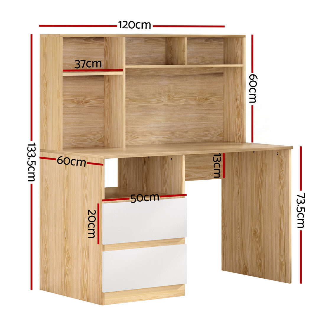 Artiss Computer Desk with Bookshelf and Drawer 120cm White Oak