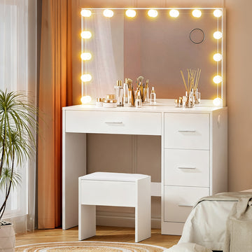 Artiss LED Makeup Mirror Vanity Table with 4 Drawers White