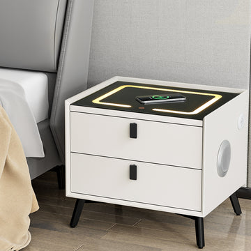 Artiss Smart Bedside Table 2 Drawers with Wireless Charging LED Lights White
