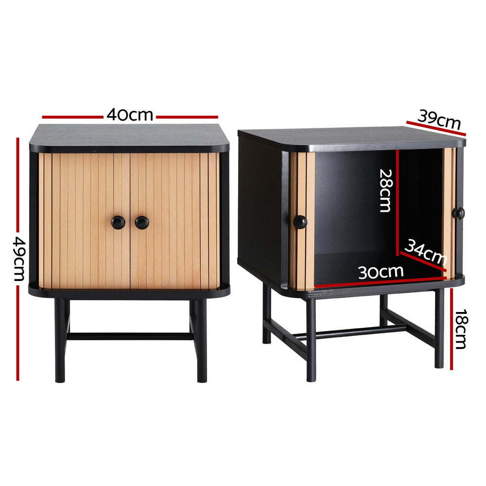 Artiss Boris Bedside Table Sliding Door Pine Black