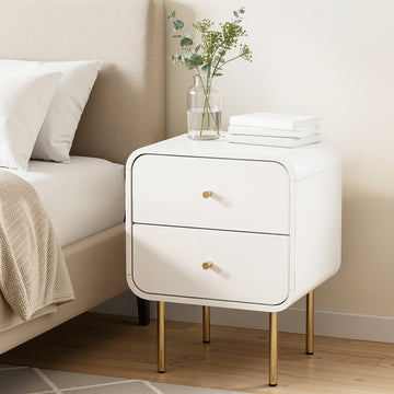 Artiss 2 Drawer Bedside Table White MDF Metal Handles