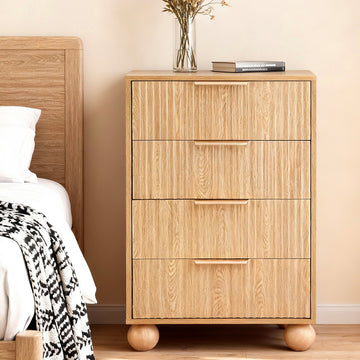 Artiss 4-Drawer Bedroom Storage Cabinet with Fluted Front Pine