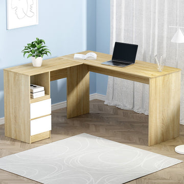 Artiss Computer Desk L-Shape Corner Unit with Drawers Oak