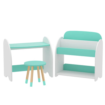 Keezi Kids Bookshelf and Chair Set White Green