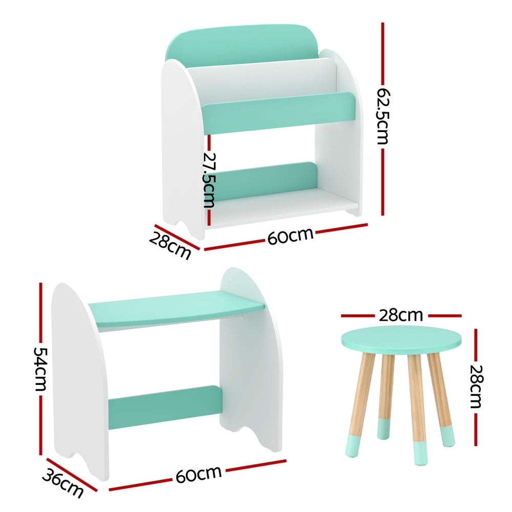Keezi Kids Bookshelf and Chair Set White Green