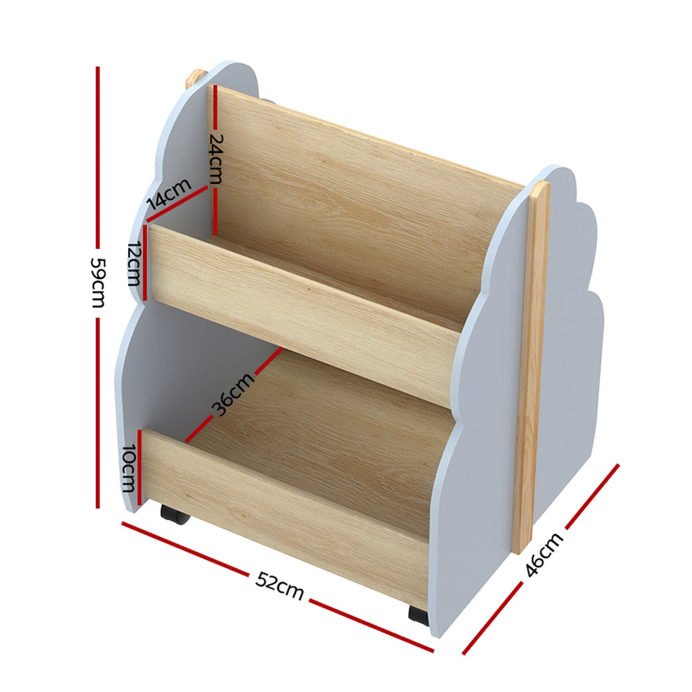 Keezi Kids Toy Box and Bookshelf on Wheels Grey