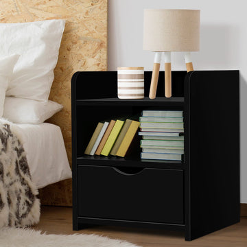 Artiss Bedside Table 1 Drawer Black