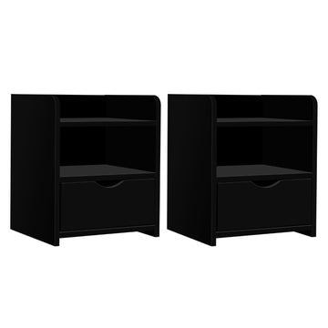 Artiss Fara Bedside Table 1 Drawer with Shelf Black 37cm