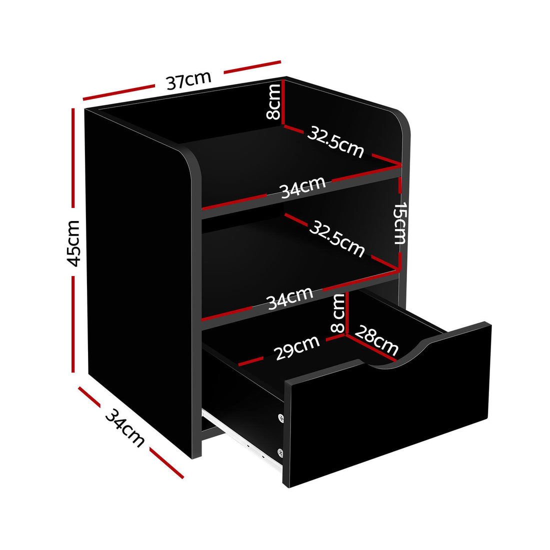 Artiss Fara Bedside Table 1 Drawer with Shelf Black 37cm