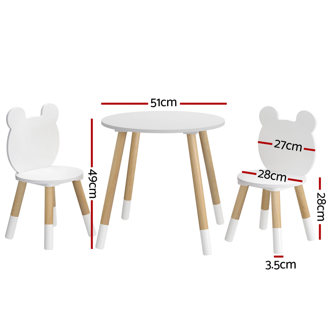Keezi Kids Table and Chair Set 3-Piece Round MDF White