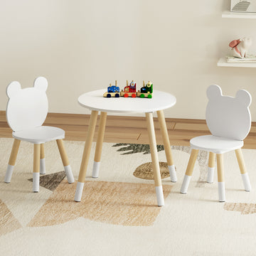 Keezi Kids Table and Chair Set 3-Piece Round MDF White