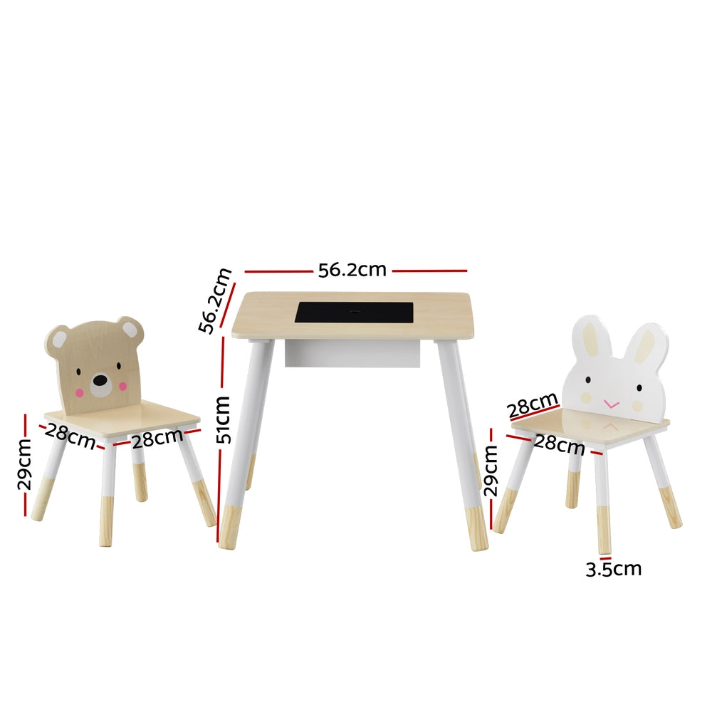 Keezi Kids Chalkboard Activity Table and Chair Set Natural MDF