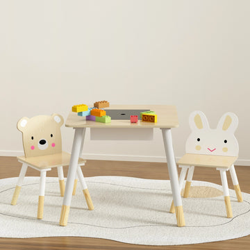 Keezi Kids Chalkboard Activity Table and Chair Set Natural MDF