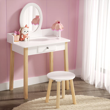 Keezi Kids Dressing Table Chair Set with Mirror White