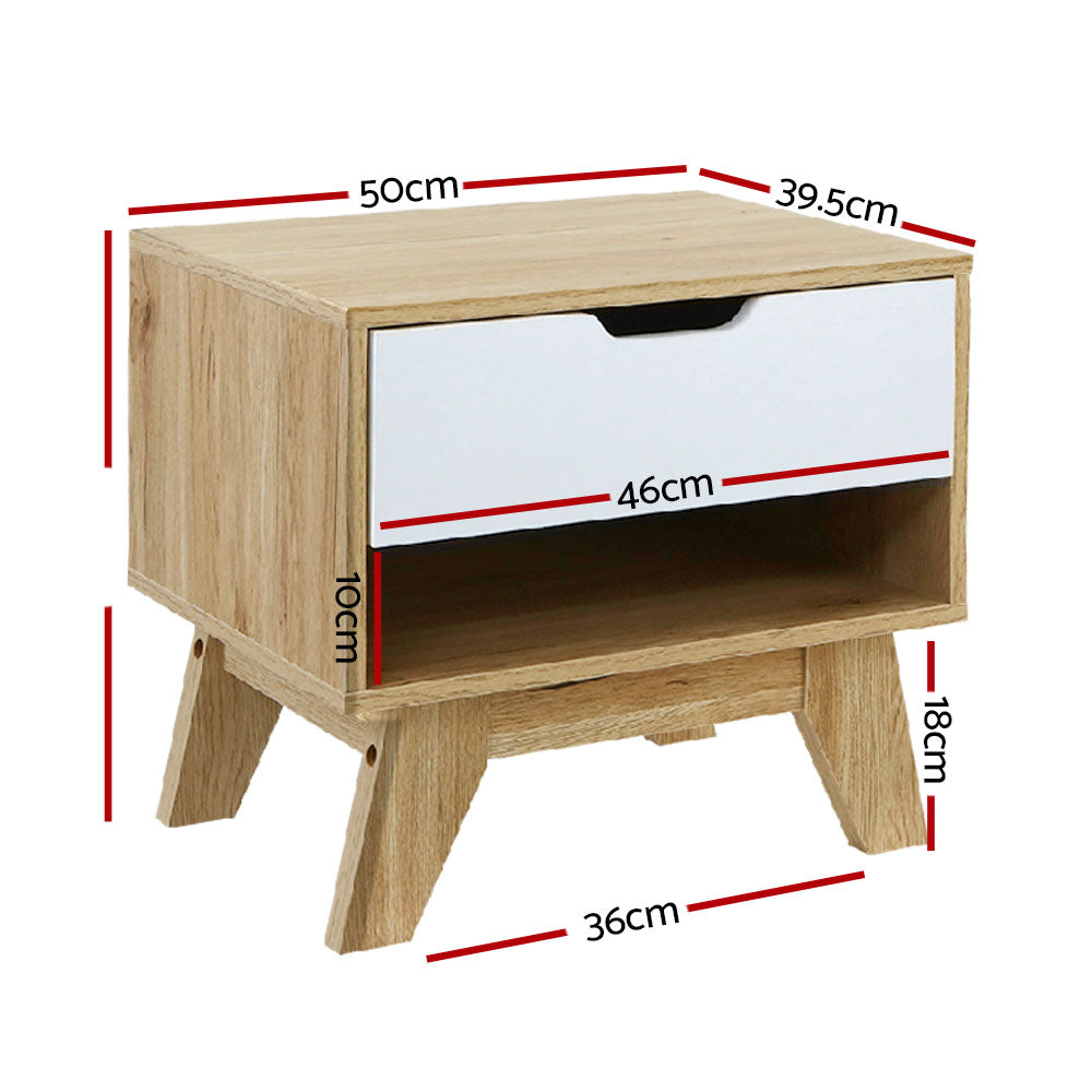 Artiss Bedside Table 1 Drawer and Shelf White Oak