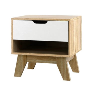 Artiss Bedside Table 1 Drawer and Shelf White Oak